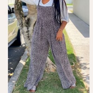 Black Animal Print Jumpsuit with Pockets